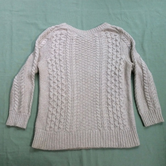 Loft Women's Cable Knit Long Sleeve Crew Neck Sweater Beige Size M - Picture 4 of 5